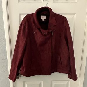 Old Navy Burgundy Deep Red Super Soft Zip Up Moto Jacket Size XXL